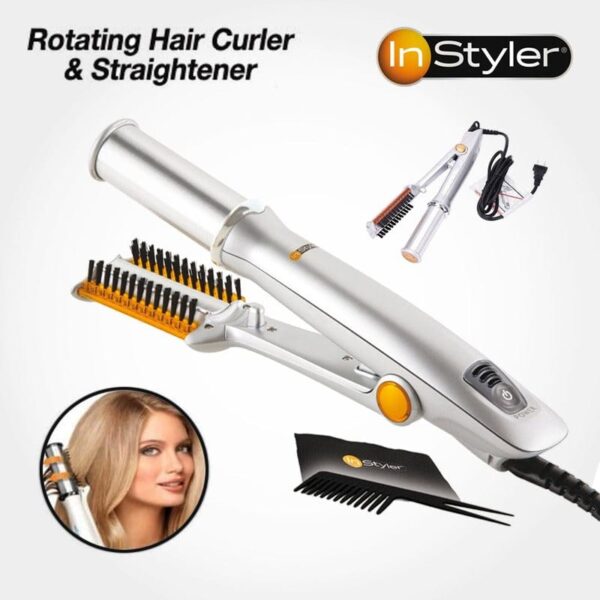 PROFESSIONAL HAIR STRAIGHTENING IRON CURLING IRON STRAIGHTENER CURLER STYLER 3 IN 1 MULTI HAIR STYLING TOOL FLAT IRON WITH BRUSH - Image 5
