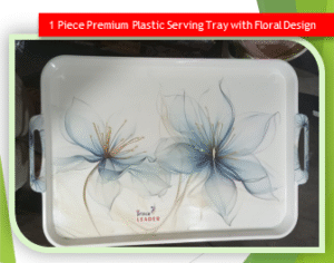 1 Piece Premium Plastic Serving Tray with Floral Design | Lightweight Kitchen & Tea Serving Tray with Handles