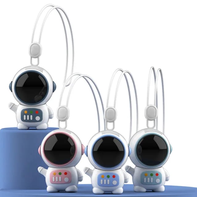 USB Mini Handheld & Neck Fan, Cute Astronaut Leafless Design - Image 5