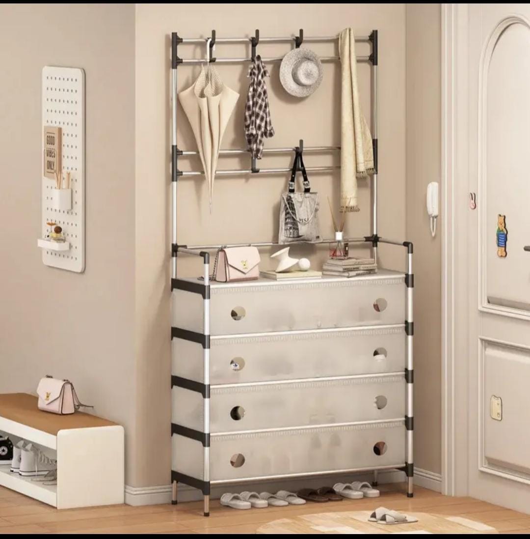 Multi-Functional 5-Layer Shoe Rack with Coat & Hat Organizer - Image 2
