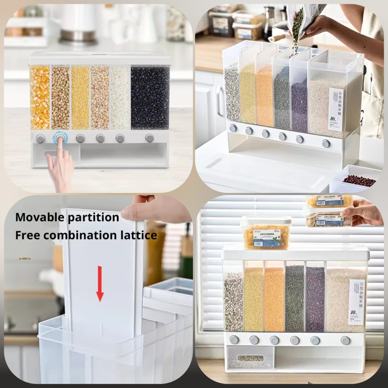 Wall-Mounted Cereal Dispenser Box | Partitioned Grain Storage Container - Image 4