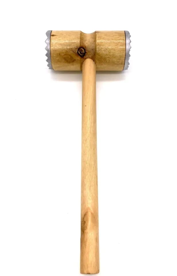 Double-Sided Meat Tenderizer Hammer with Wooden Handle - Image 2