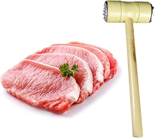 Double-Sided Meat Tenderizer Hammer with Wooden Handle - Image 4