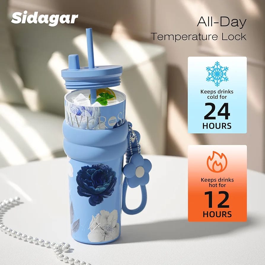 720ml Stainless Steel Insulated Tumbler with Lid & Straw Caption: - Image 6