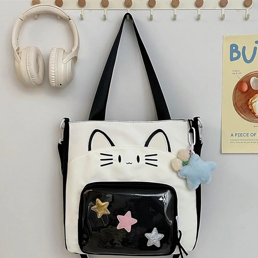 Kawaii Cat Transparent Zipper Itabag | Nylon Storage Pouch (Qd) - Image 3