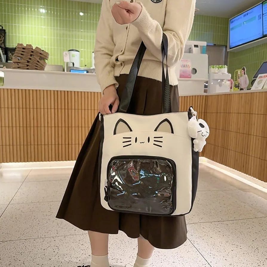 Kawaii Cat Transparent Zipper Itabag | Nylon Storage Pouch (Qd) - Image 2