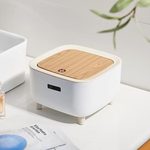 Mini Desktop Trash Can with Lid | Wooden Style Flip Cover (EX) - Image 4