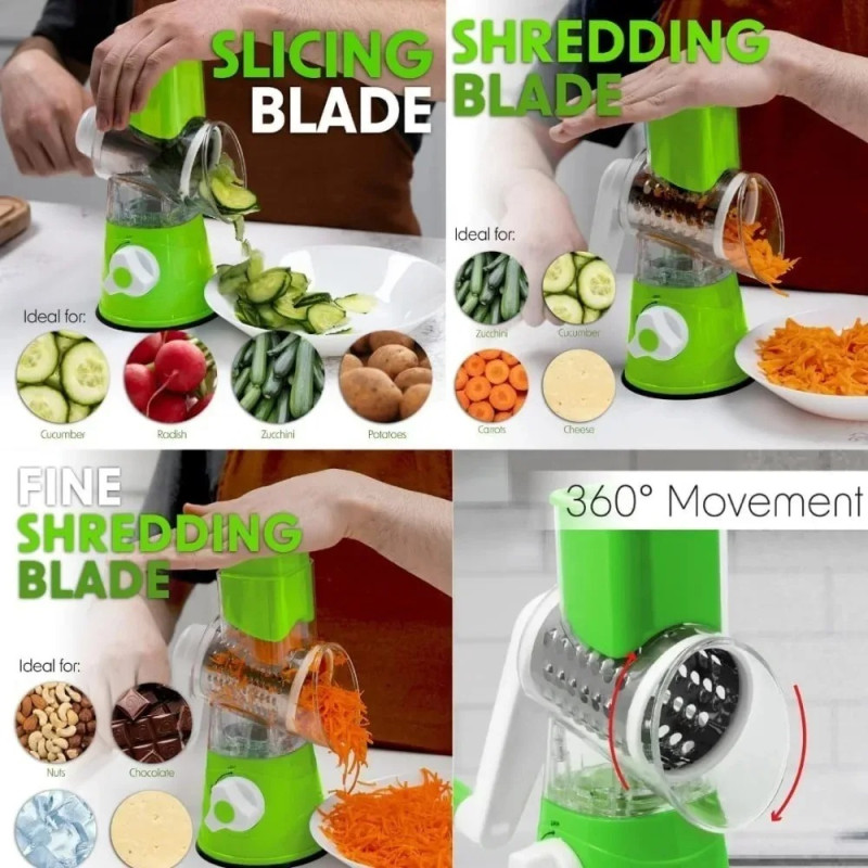 3-in-1 Rotary Vegetable Cutter & Cheese Grater Slicer (QD) - Image 2