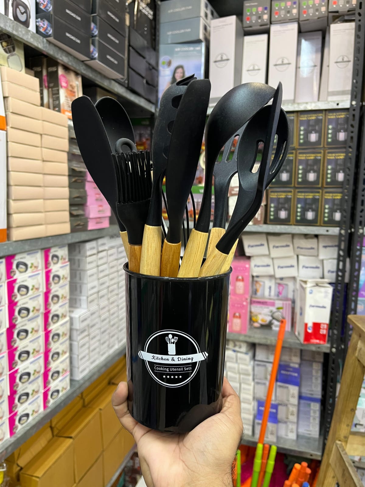 12-Piece Silicone Kitchen Utensil Set (Black & Grey) (EX) - Image 4