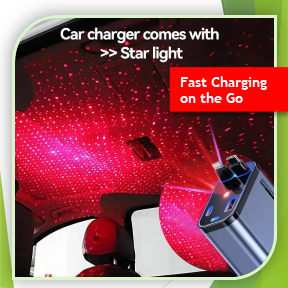 4-in-1 Retractable Fast Car Charger with LED Starlight Design (Qd)