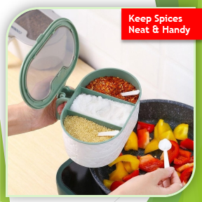 3-Compartment Spice Organizer Box with Spoon (Qd)