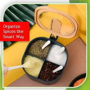 4-Grid Spice Box Organizer | Masala Storage Container