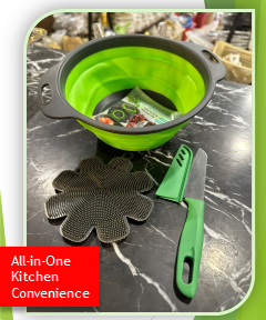 3-in-1 Kitchen Set | Silicone Drain Basket, Knife & Cleaning Sponge (SC)