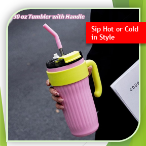 Double Wall Vacuum Insulated Tumbler with Handle & Straw (Alf)