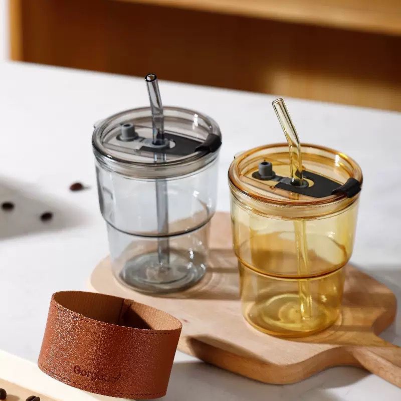 Deer Design Glass Water Cup with Straw – Bamboo Style (680ml) (QD) - Image 6