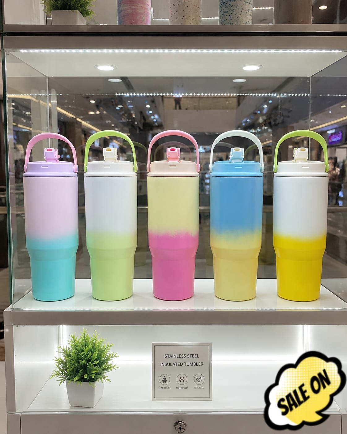 950ml Flip Straw Marble Handle Stainless Steel Tumbler (ASB) - Image 3