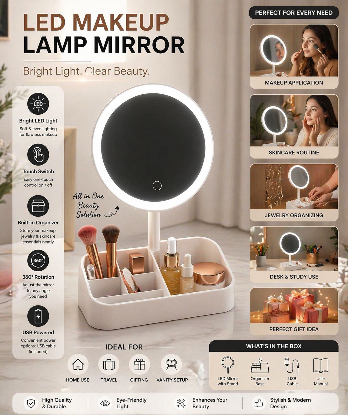 LED Vanity Mirror Makeup Organizer(qd) - Image 5