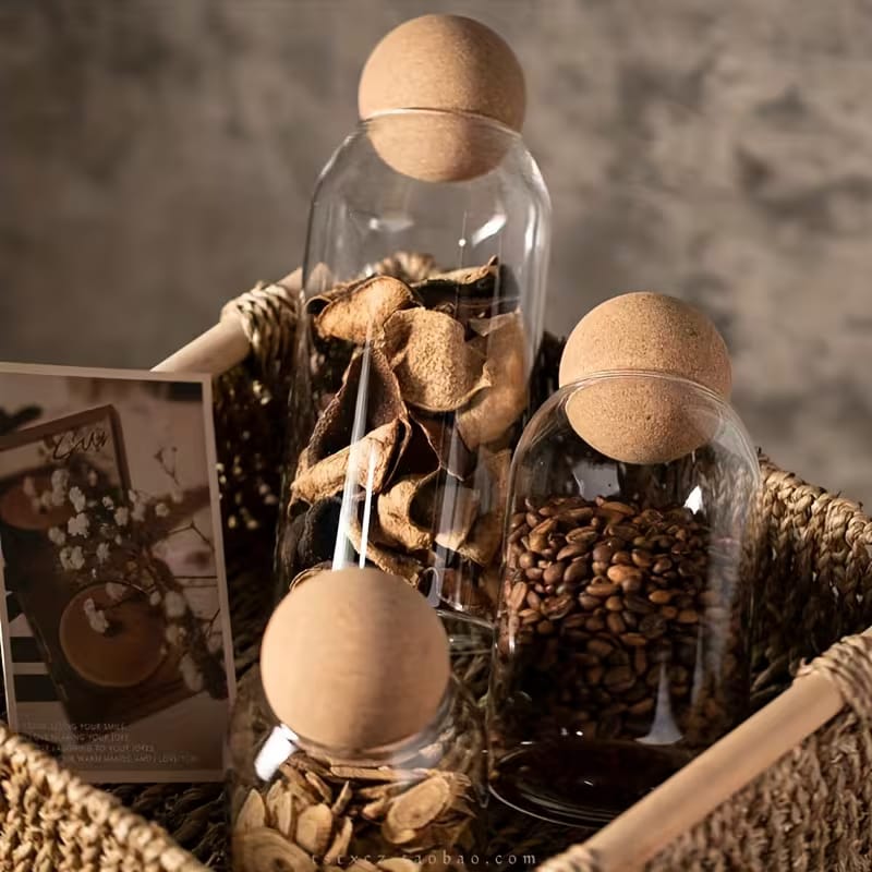 3-Piece Airtight Glass Storage Jar Set with Cork Lids - Image 4