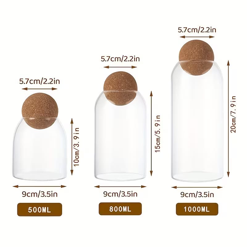 3-Piece Airtight Glass Storage Jar Set with Cork Lids - Image 6